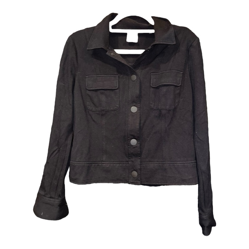 Cabi Black Stretch Utility Jacket Women’s Medium Textured Knit Button Front BJ2 - Picture 2 of 6